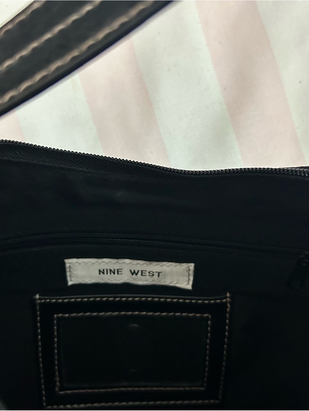 Nine West Black Fabric Shoulder Bag Small Hobo Zip Top Minimalist Y2K Style - Picture 9 of 12